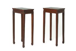 A PAIR OF HARDWOOD SIDE TABLES