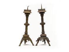 A PAIR OF BRASS PRICKET CANDLESTICKS