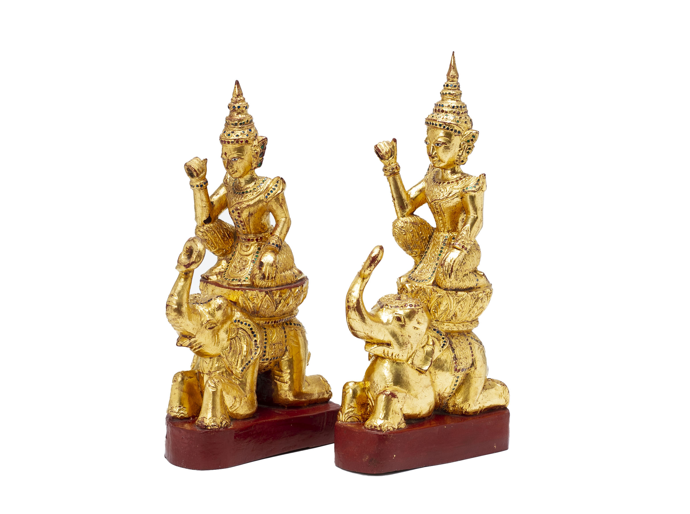 A PAIR OF SOUTHEAST ASIAN GILT FIGURES RIDING ELEPHANTS