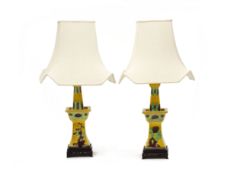 A PAIR OF SANCAI GLAZED LAMPS