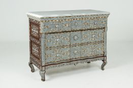 A SYRIAN MOTHER OF PEARL INLAID CHEST OF DRAWERS