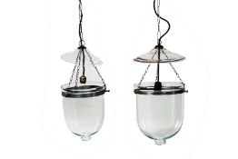 A PAIR OF HURRICANE OR BELL JAR LANTERNS