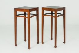 A PAIR OF CHINESE ELM SQUARE SIDE TABLES