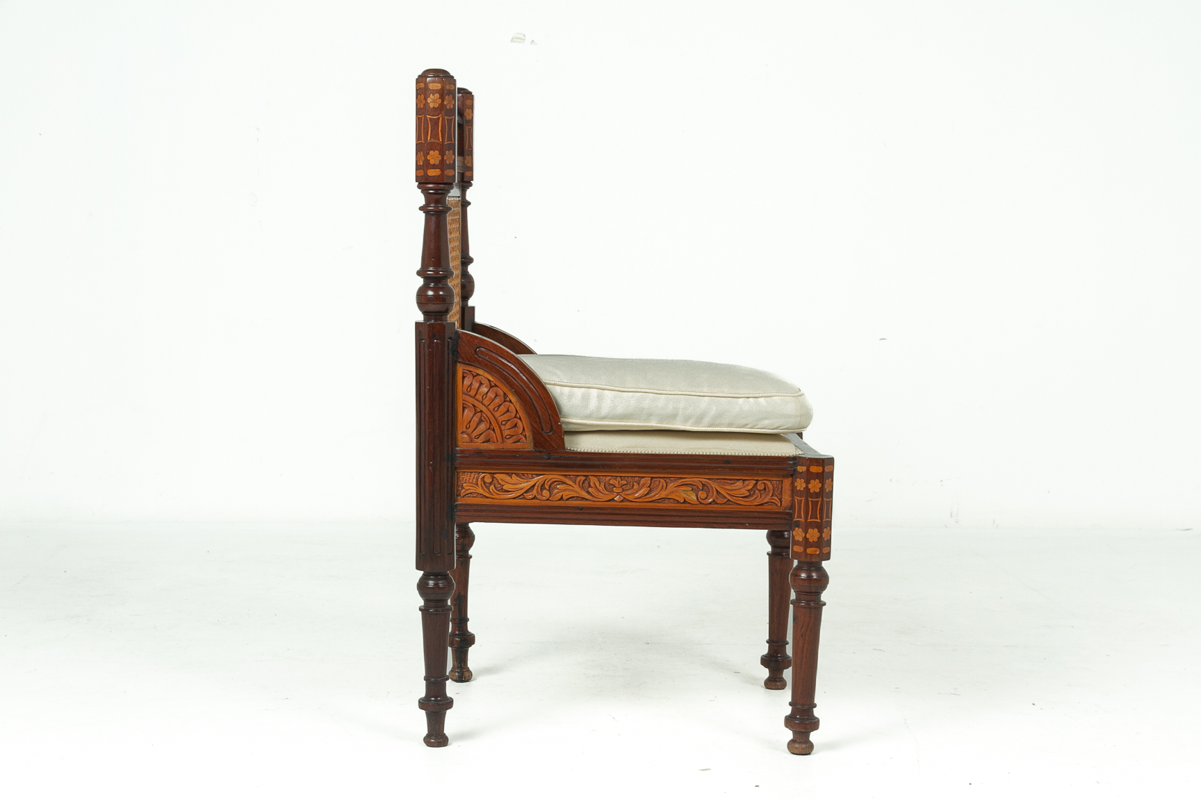 AN INDIAN CARVED ROSEWOOD THREE PIECE SOFA SET - Image 3 of 4
