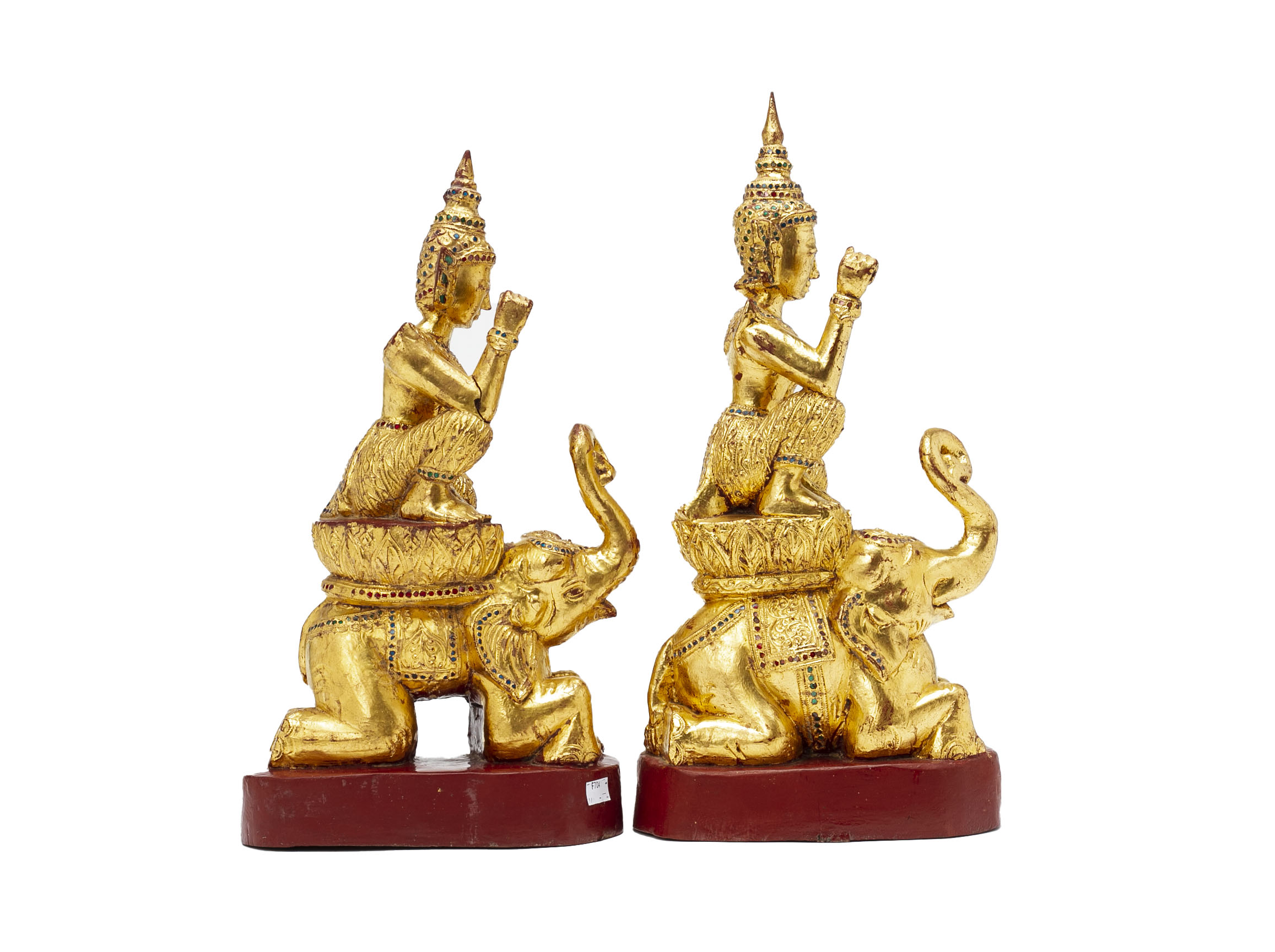 A PAIR OF SOUTHEAST ASIAN GILT FIGURES RIDING ELEPHANTS - Image 3 of 3
