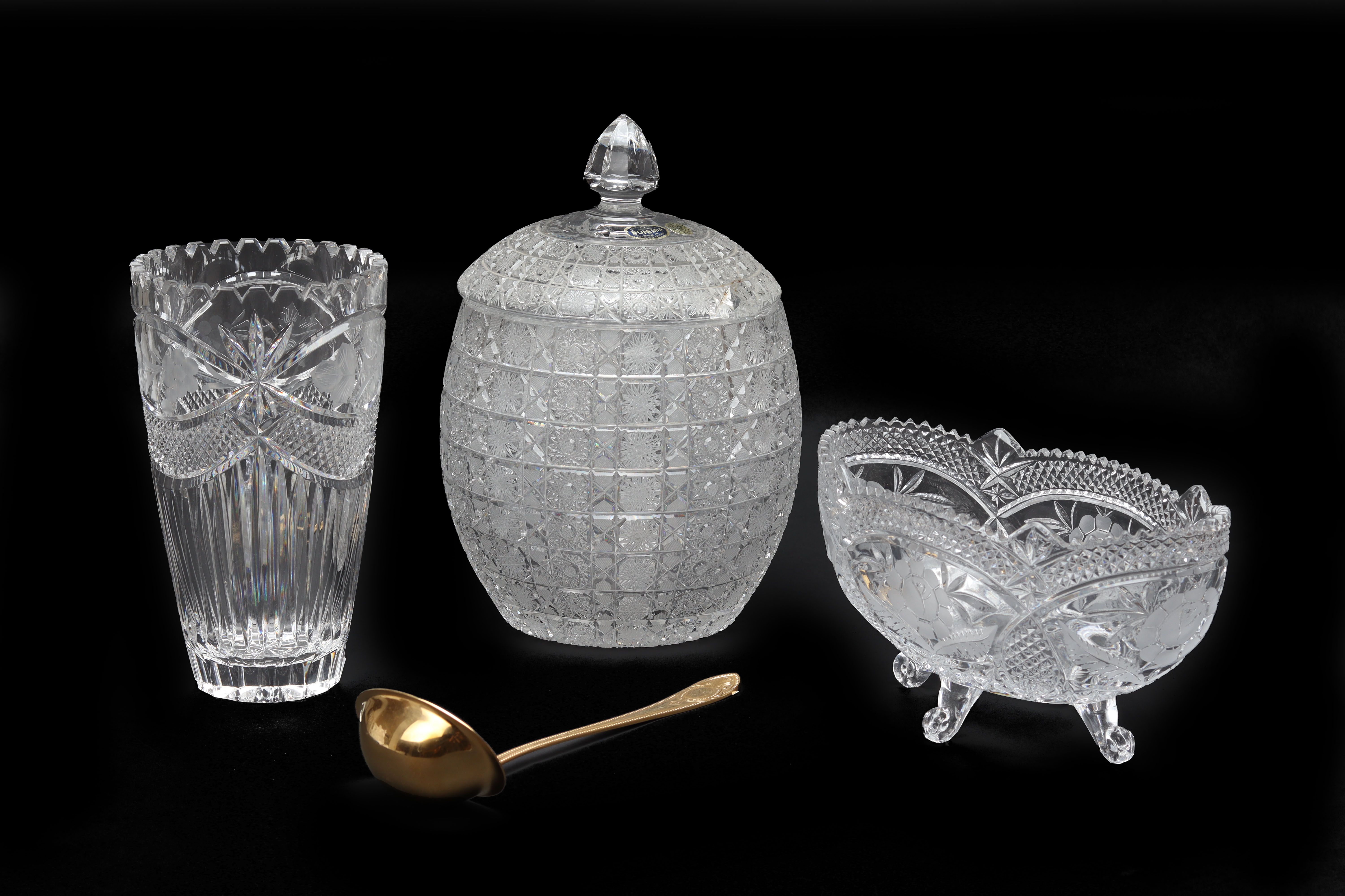 A GROUP OF THREE BOHEMIA CRYSTAL ITEMS