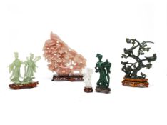 A GROUP OF FIVE JADE AND HARDSTONE CARVINGS