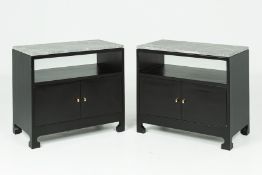 A PAIR OF BLACK LACQUERED SIDE CUPBOARDS