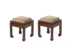 A PAIR OF SQUARE CHINESE STYLE ELM STOOLS