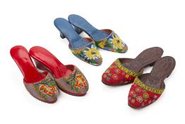 THREE PAIRS OF BEADED SLIPPERS 'KASOT MANEK'