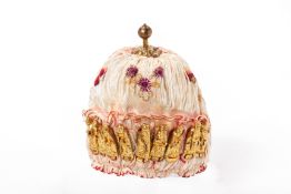 A EMBROIDERED CHILD'S CEREMONIAL HEADDRESS