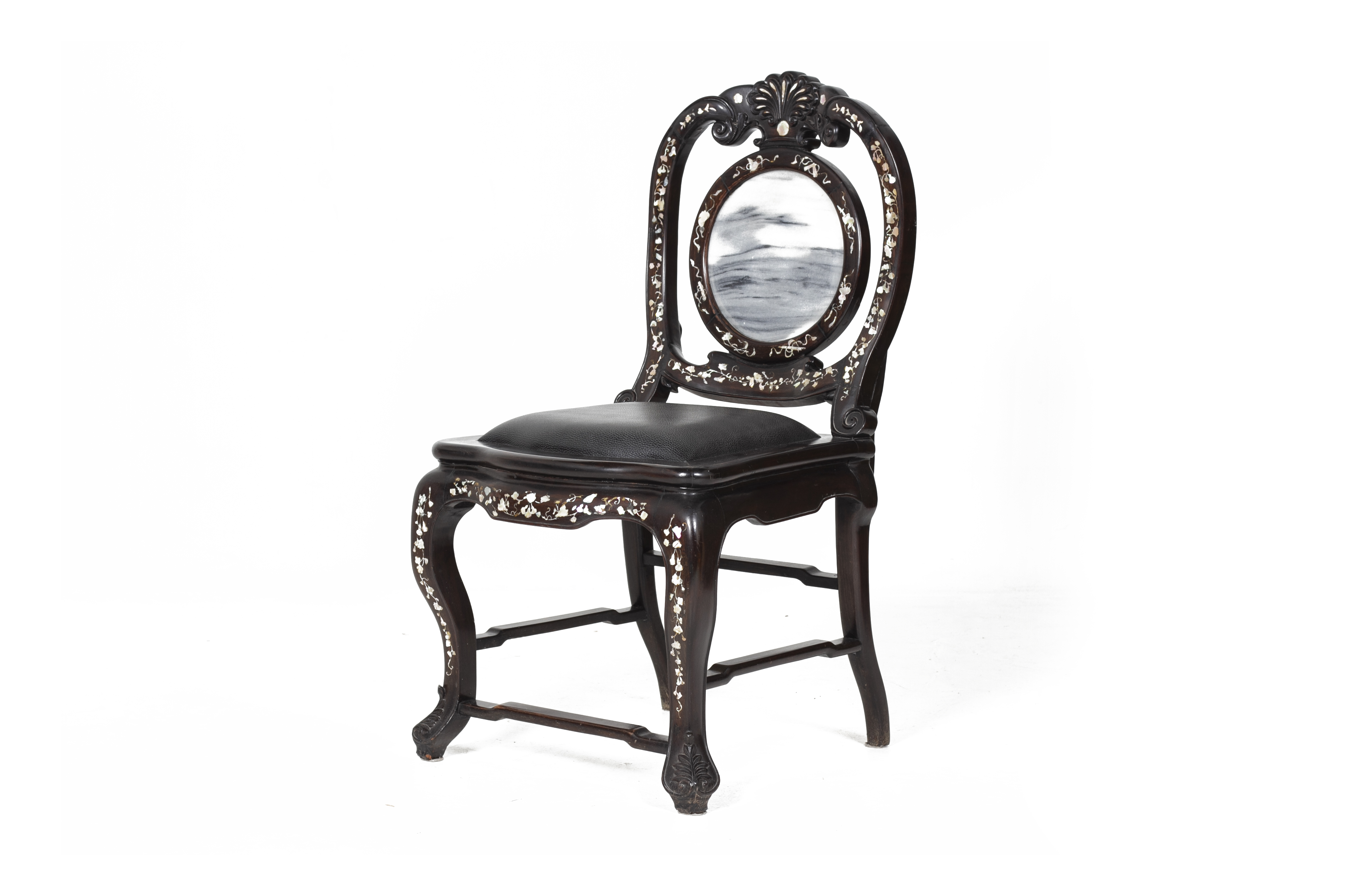 A MOTHER OF PEARL INLAID BLACKWOOD SIDE CHAIR