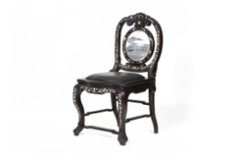 A MOTHER OF PEARL INLAID BLACKWOOD SIDE CHAIR