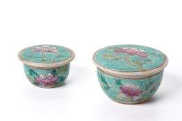 TWO PORCELAIN COSMETIC POTS AND COVERS