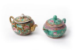 TWO PORCELAIN TEAPOTS AND COVERS