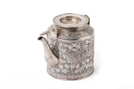 A SILVER CYLINDRICAL TEAPOT