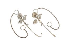 A PAIR OF SILVER FOLIATE WEDDING BED CURTAIN HOOKS