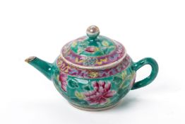 A TURQUOISE GROUND TEAPOT WITH A PHOENIX IN FLIGHT