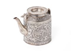 A SILVER CYLINDRICAL TEAPOT