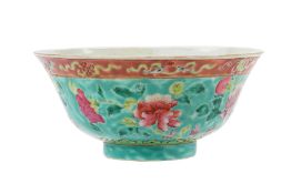 A FAMILLE ROSE TURQUOISE GROUND PORCELAIN BOWL