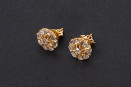 A PAIR OF GOLD AND INTAN STUD EARRINGS