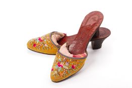 A PAIR OF HEELED EMBROIDERED SLIPPERS