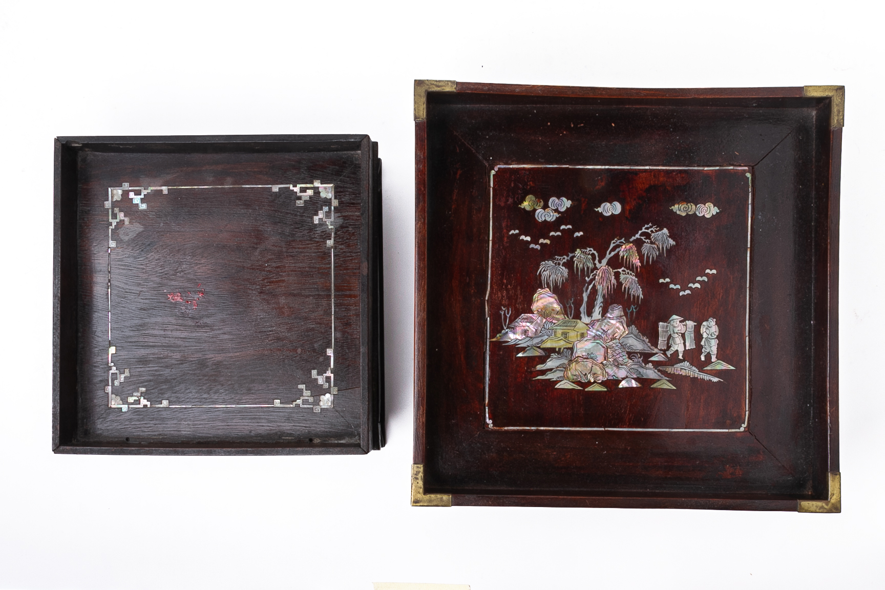 TWO MOTHER OF PEARL INLAID SQUARE TRAYS - Image 3 of 3