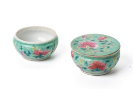 A LIDDED PORCELAIN COSMETIC POT AND ONE OTHER