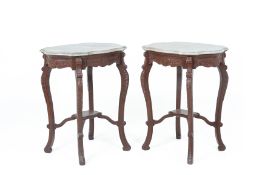 A PAIR OF MARBLE TOPPED SIDE TABLES