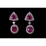 A PAIR OF UNTREATED PINK SAPPHIRE AND DIAMOND EARRINGS