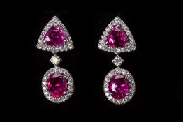 A PAIR OF UNTREATED PINK SAPPHIRE AND DIAMOND EARRINGS