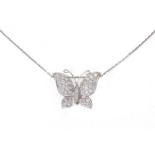 A WHITE GOLD AND DIAMOND BUTTERFLY PENDANT NECKLACE