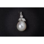 A CULTURED PEARL AND DIAMOND PENDANT