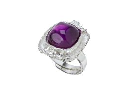 A WEST GERMAN SILVER AND AMETHYST RING BY TEKA