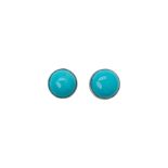 A PAIR OF WHITE GOLD AND TURQUOISE CABOCHON STUD EARRINGS