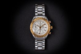 AN OMEGA SPEEDMASTER STAINLESS STEEL AND GOLD BRACELET WATCH