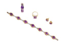 A SUITE OF AMETHYST AND DIAMOND JEWELLERY