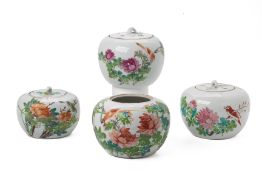 A GROUP OF FOUR FAMILLE ROSE JARS