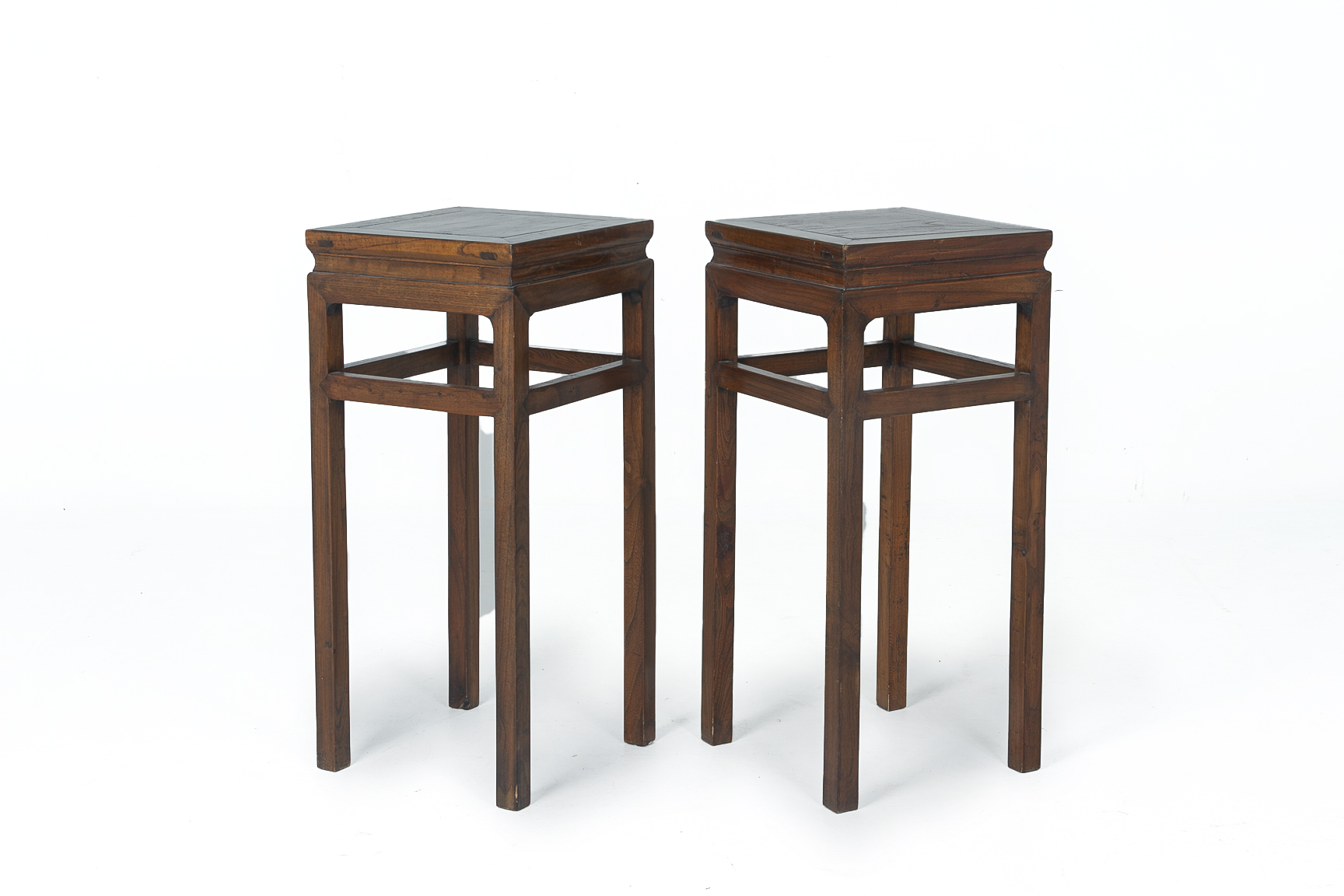 A PAIR OF ELM SQUARE SIDE TABLES