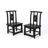 A PAIR OF CHINESE HARDWOOD SIDE CHAIRS