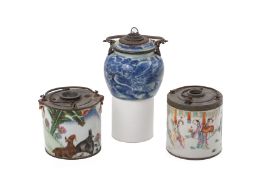 THREE CHINESE PORCELAIN OPIUM WATER POTS