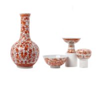 A GROUP OF IRON RED DECORATED PORCELAIN ITEMS