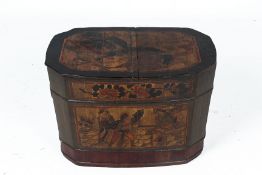 A CHINESE LACQUERED AND PAINTED STORAGE BASKET