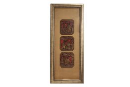 A SET OF THREE CHINESE CARVED WOOD PANELS