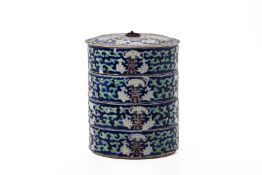 A CHINESE BLUE GROUND PORCELAIN FOUR TIER TIFFIN BOX