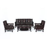 A MOTHER OF PEARL INLAID ROSEWOOD SEATING SET