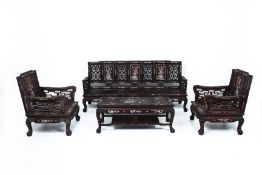 A MOTHER OF PEARL INLAID ROSEWOOD SEATING SET