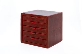 A BURMESE SQUARE RED LACQUER TABLE BOX