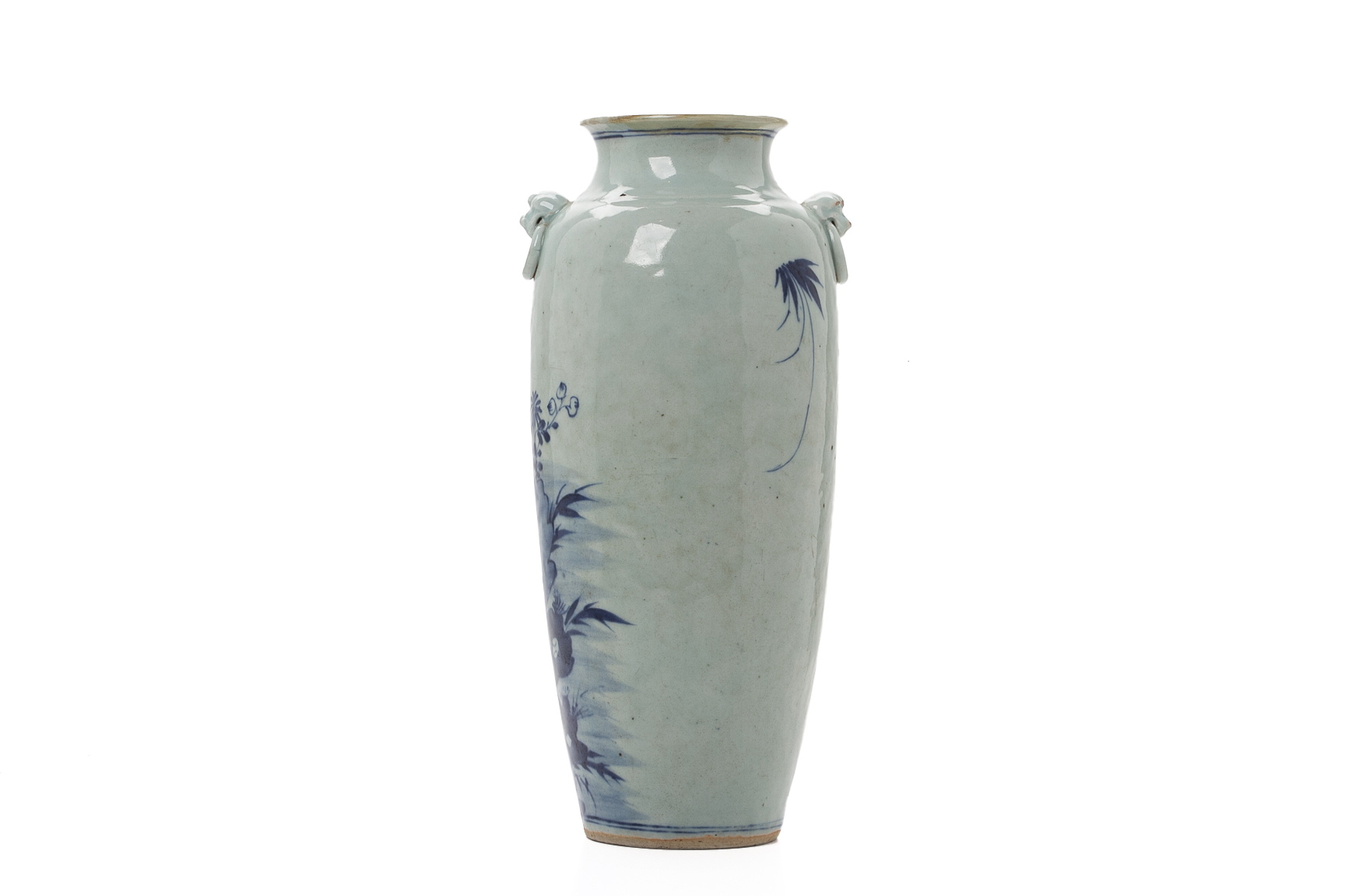 A BLUE AND WHITE PORCELAIN TWIN HANDLED VASE - Image 2 of 3