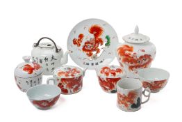A LARGE GROUP OF IRON RED PORCELAIN ITEMS